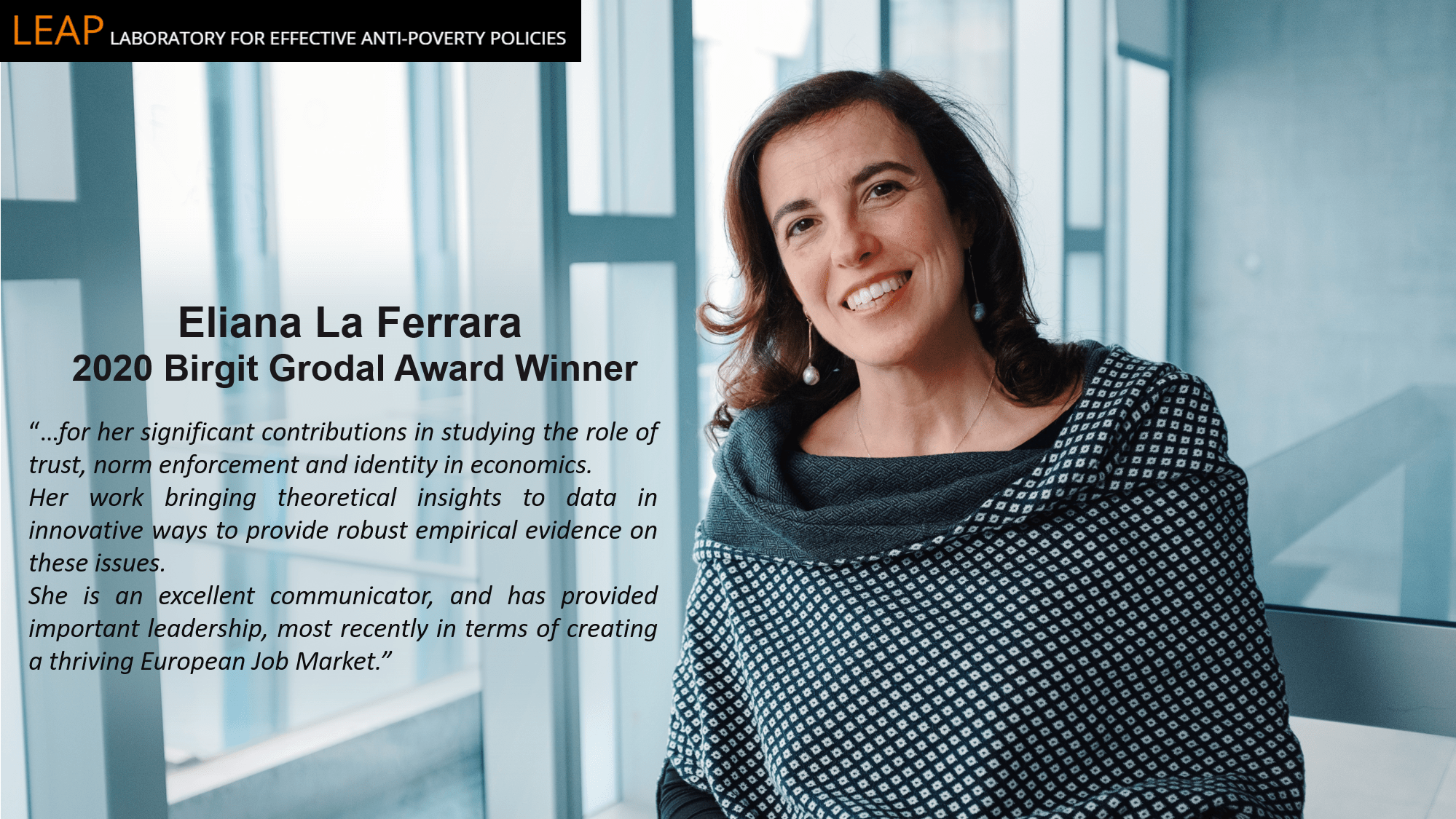 Image of Eliana La Ferrara Wins the 2020 Birgit Grodal Award